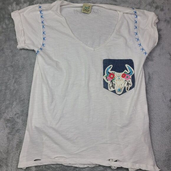 Jaded Gypsy Distressed Cotton Tee Top Gypsy Bull Size Large Jaded Gypsy - Picture 1 of 12